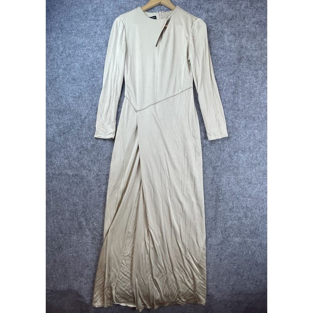 Eric Gaskins Maxi Dress Womens 8 Beige Side Slit Modernist Chic Quiet Luxury 90s